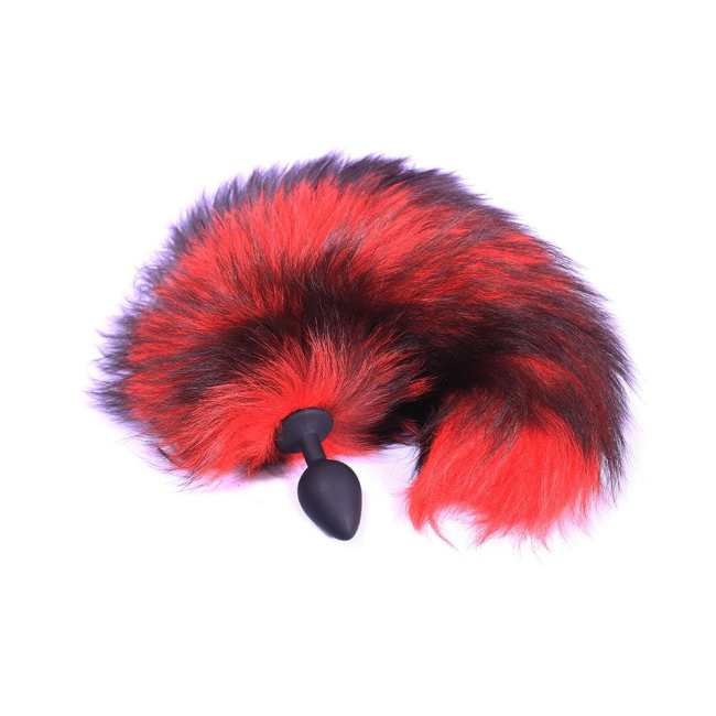 Fox Tail Black Silicone Butt Plug, Black And Red 17 