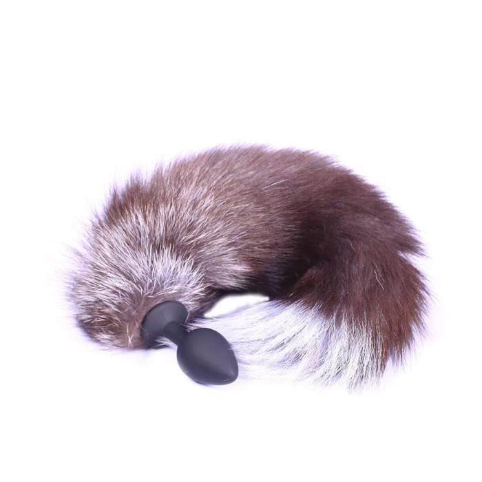 Fox Tail Silicone Plug, Dark Brown With Grey 16 