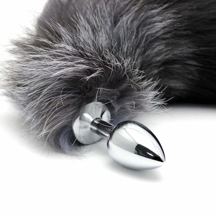 17  Black Fox Tail With Stainless Steel Princess Butt Plug