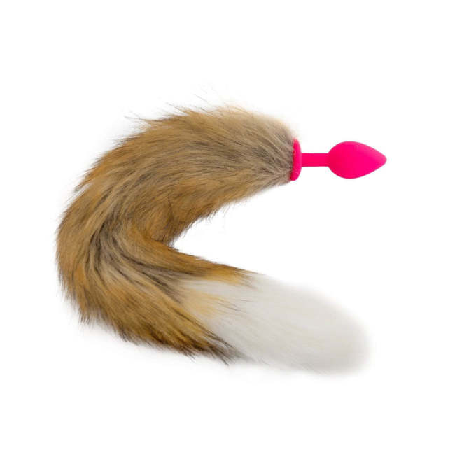 18  Brown With White Fox Tail Silicone Plug