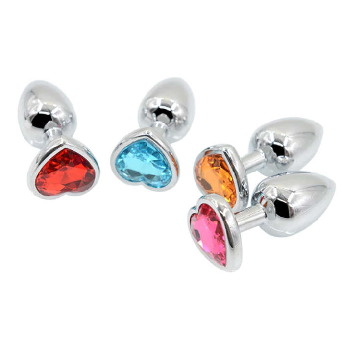 10 Colors Jeweled 3  Chrome-Plated Heart-Shaped Steel Plug