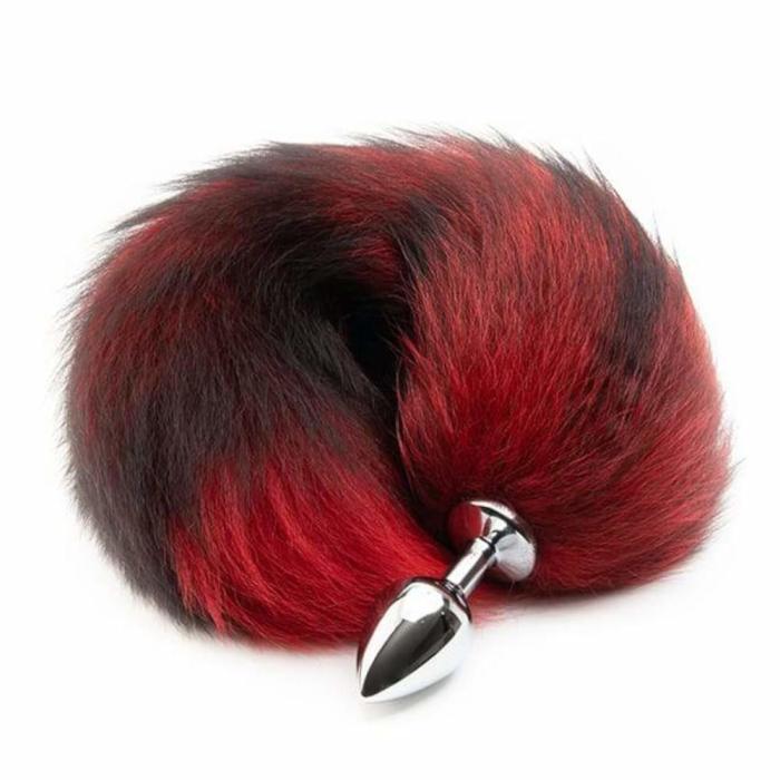 Fox Tail Plug, Black With Red 16 