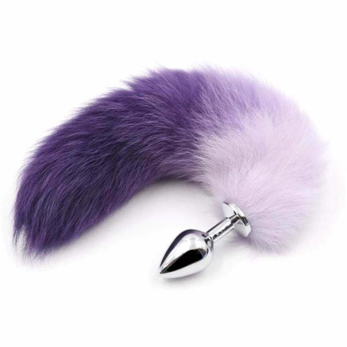 17  White With Purple Cat Tail Stainless Steel Plug