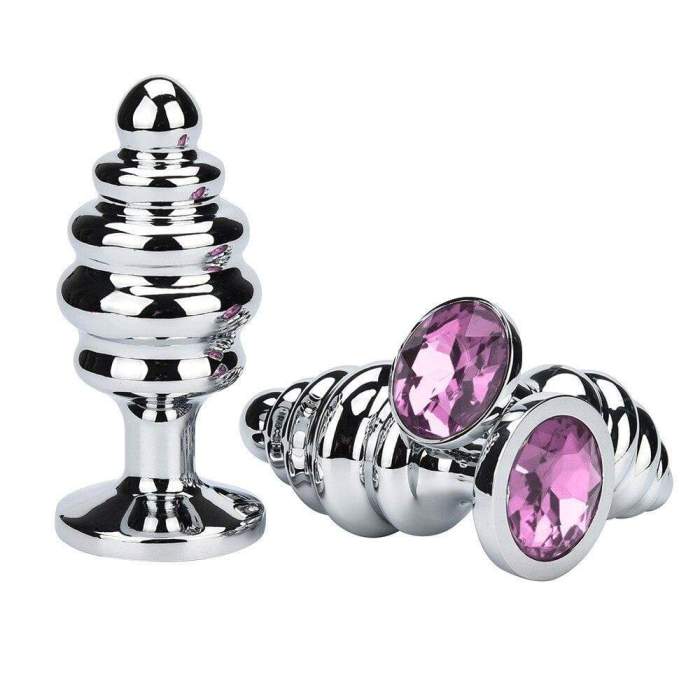 Pink Corkscrew Jeweled Stainless Steel Plug, Large