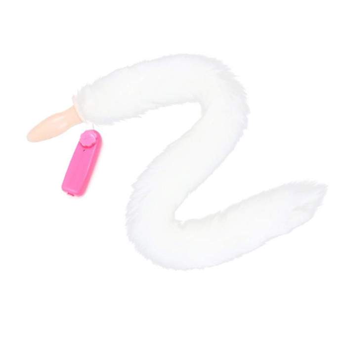 White Fox Tail  With Flesh Silicone Plug