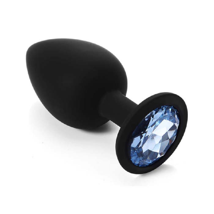 Light Blue Jeweled Black Silicone Princess Plugs, 3 Piece Set