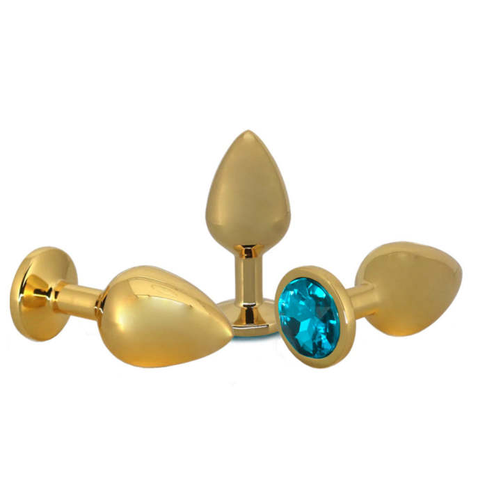 Multi Color Jewel Golden Stainless Steel Princess Plug - Small