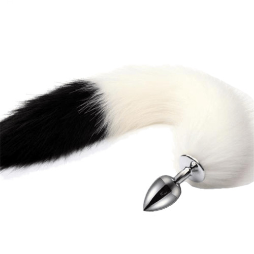 White With Black Fox Tail Stainless Steel Plug