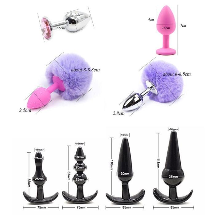 3  7 Colors Bunny Tail 3 Colors Metal And Silicone Plug