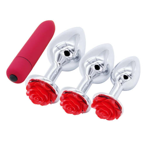 3 Pcs/Set Stainless Steel Rose-Plated Plugs With 10-Speed Vibrator