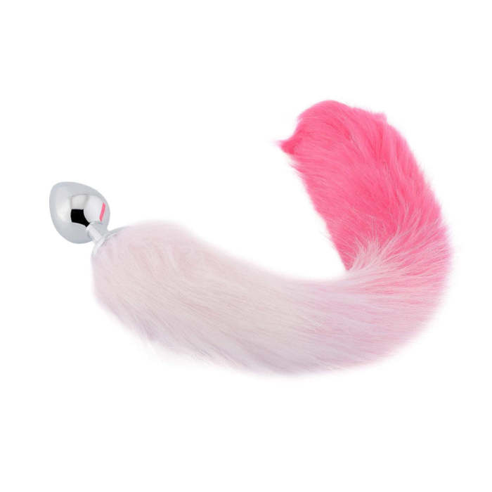 18  White With Pink Fox Tail Plug