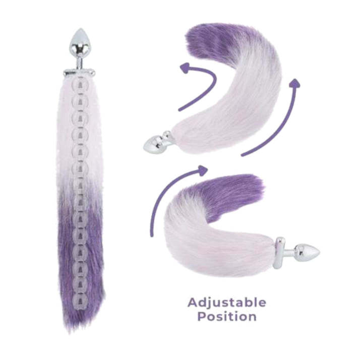 18  Shapeable White With Purple Fox Tail Metal Plug