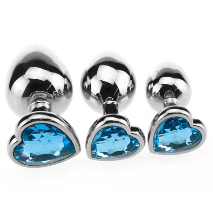 Jeweled Heart-Shaped Stainless Steel Princess Plug For Beginners, 3 Plug Set - 9 Colors