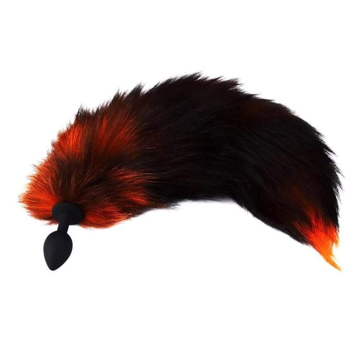 15  - 16  Black With Orange Fox Tail Metal Plug