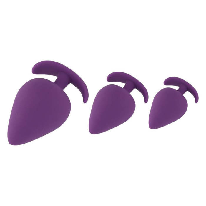 Purple Silicone Butt Plug With Flared Base, 3Pcs Set