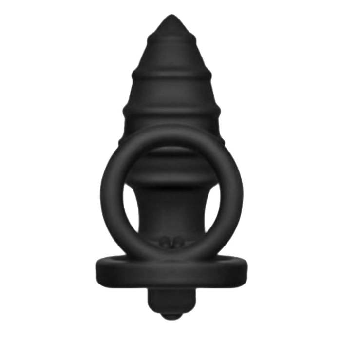 Black Ribbed Prostate Massager With Cock Ring