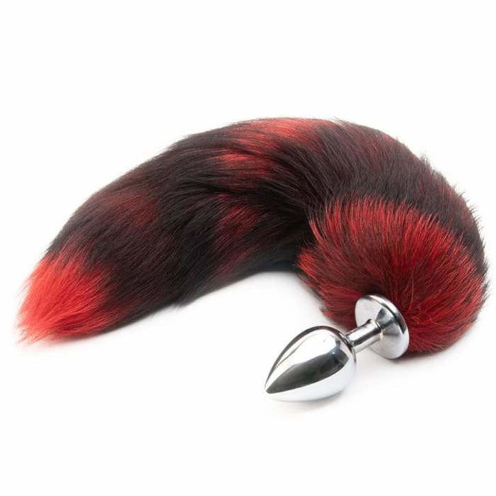 16  Black With Red Cat Tail Metal Plug