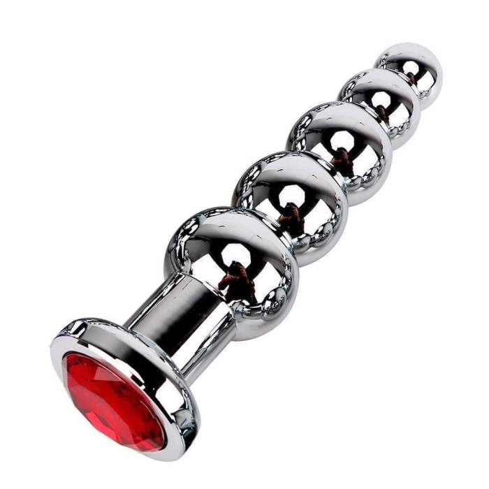 Red Jewel-Plated With 5 Balls Stainless Steel Plug