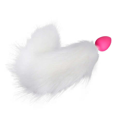 Medium Sized Fox Tail Pink Silicone Plug, White 18 