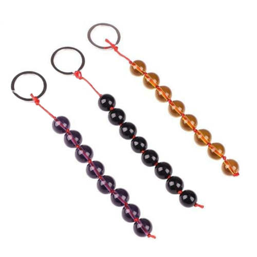 Colored Small Glass Anal Beads With Pull Ring