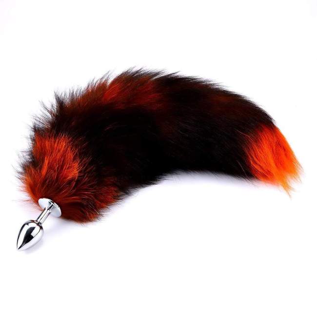 15  - 16  Black With Orange Fox Tail Metal Plug