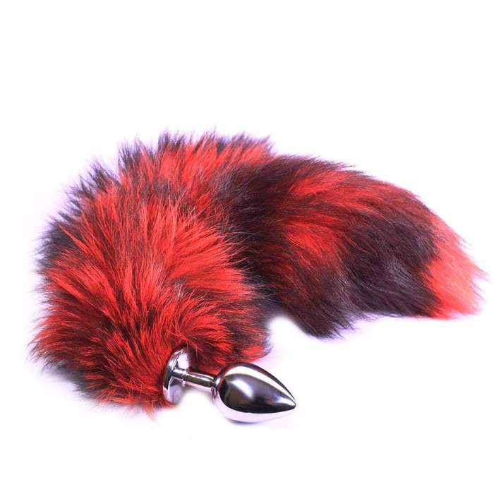 Fox Tail Small Metal Plug, Black With Red 16 