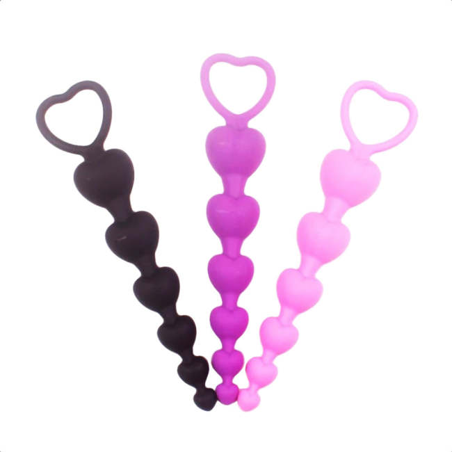 3 Colors 7  Silicone Heart-Shaped Anal Beads With Pull Ring