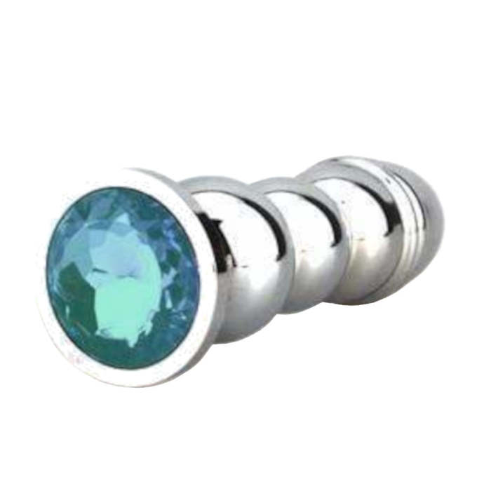 Bullet-Shaped Jeweled Stainless Steel Plug, Light Blue
