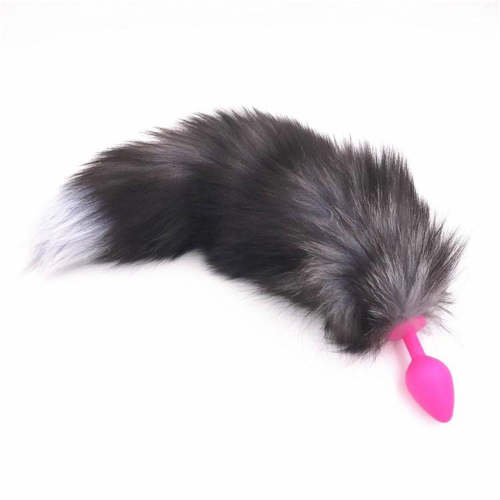 15  Dark Fox Tail With Pink Silicone Princess-Type Butt Plug And Extra Vibrator