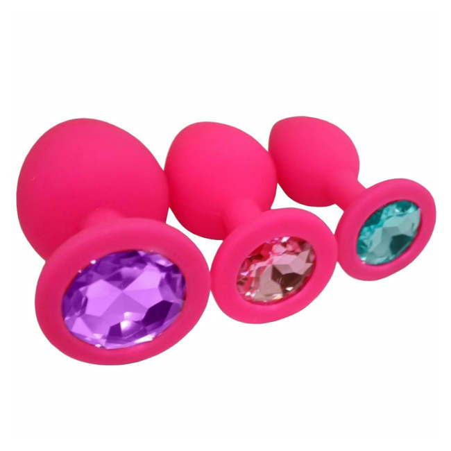 Colorful Jeweled Silicone Princess Plugs, Set Of 3