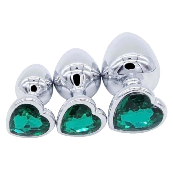 3 Sizes 10 Colors Jeweled Heart-Shaped Stainless Steel Plug
