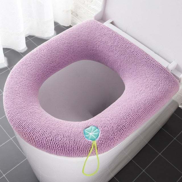 Winter Warm Toilet Seat Cover Closestool Mat 1Pcs Washable Bathroom Accessories Knitting Pure Color Soft O-Shape Pad Bidet Cover