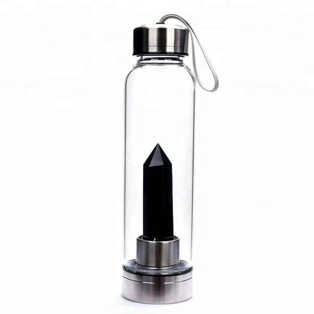 Natural Quartz Gemstone Glass Water Bottle Direct Drinking Cup Glass Crystal Obelisk Wand Healing Wand Bottle With Rope