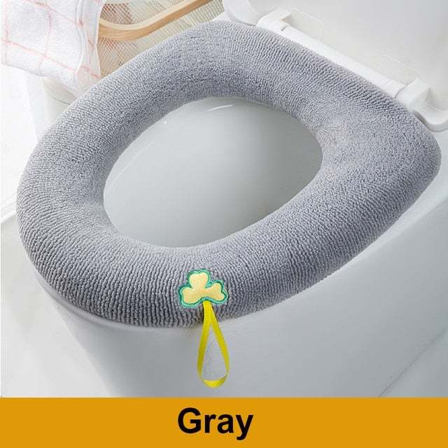 Winter Warm Toilet Seat Cover Closestool Mat 1Pcs Washable Bathroom Accessories Knitting Pure Color Soft O-Shape Pad Bidet Cover