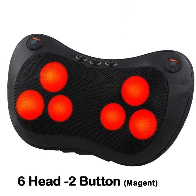 Head Massage Pillow Relax Vibrator Electric Shoulder Back Heating Kneading Infrared Therapy Shiatsu Neck Massager