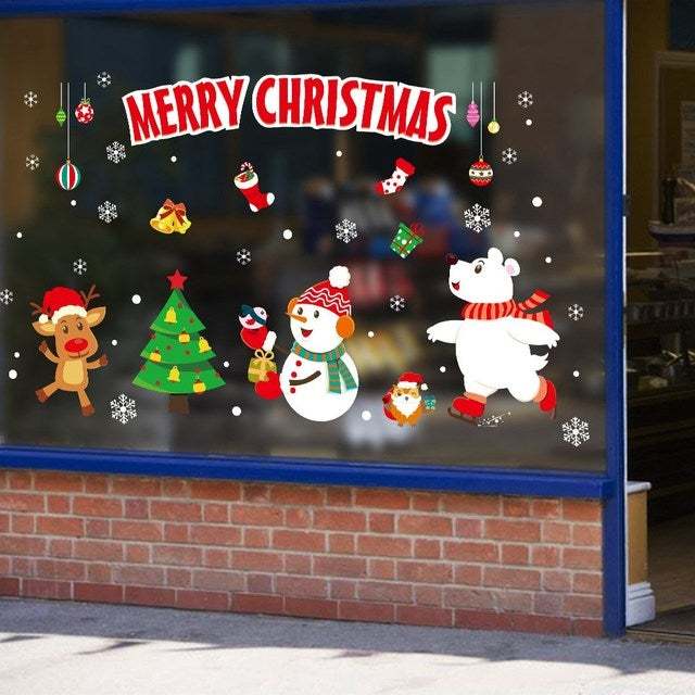 Merry Christmas Decoration For Home  Wall Window Sticker Ornaments Garland  Year  Noel Natal Gift Xmas Navidad