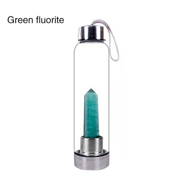 Natural Quartz Gemstone Glass Water Bottle Direct Drinking Cup Glass Crystal Obelisk Wand Healing Wand Bottle With Rope