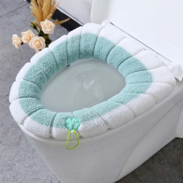Winter Warm Toilet Seat Cover Closestool Mat 1Pcs Washable Bathroom Accessories Knitting Pure Color Soft O-Shape Pad Bidet Cover