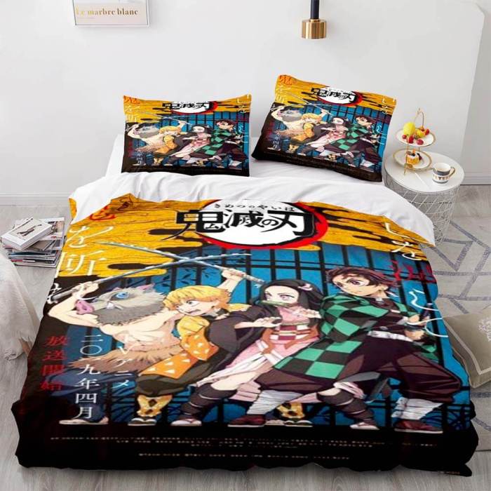 Japan Anime Demon Slayer Bedding Set Cosplay Duvet Cover Bed Sets