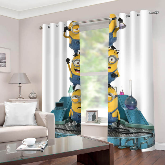 Minions Curtains 2 Panels Blackout Window Drapes For Room Decoration