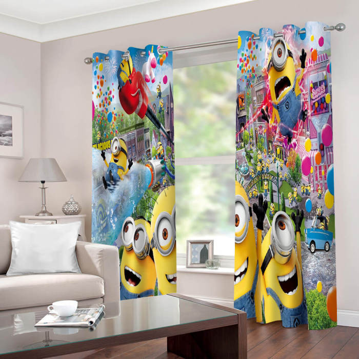 Minions Curtains 2 Panels Blackout Window Drapes For Room Decoration