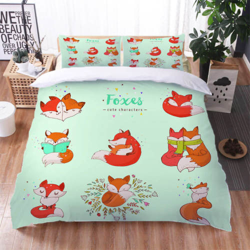 Fox Pattern Bedding Set Quilt Duvet Cover Bed Sheet Sets