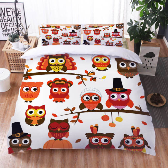 Owl Pattern Bedding Set Quilt Duvet Cover Bed Sheet Sets
