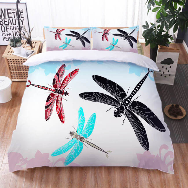 Dragonfly Pattern Bedding Set Quilt Duvet Cover Bed Sheet Sets