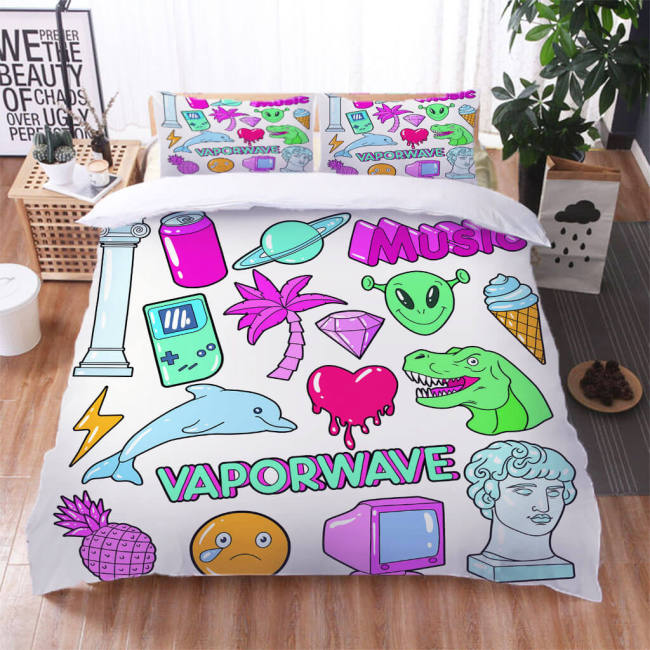 Vaporwave Bedding Set Cosplay Quilt Duvet Cover Bed Sheet Sets