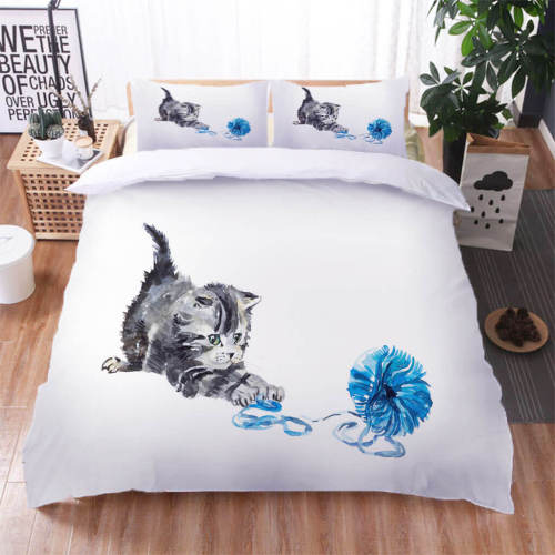 Cute Pet Cat Bedding Set Quilt Duvet Cover Bed Sheet Sets