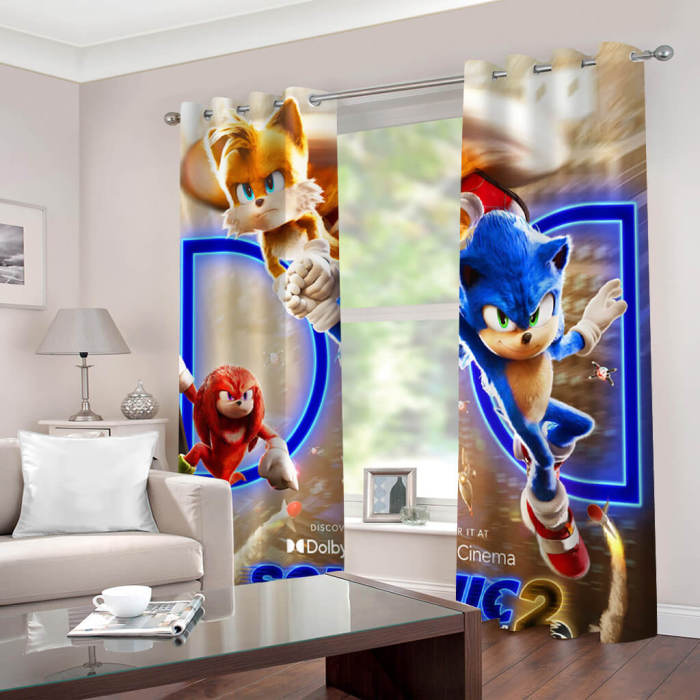 Sonic The Hedgehog 2 Curtains Blackout Window Drapes Room Decoration