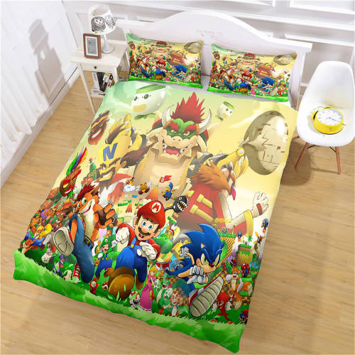 Super Mario Sonic Bedding Set Cosplay Quilt Duvet Cover Bed Sheet Sets