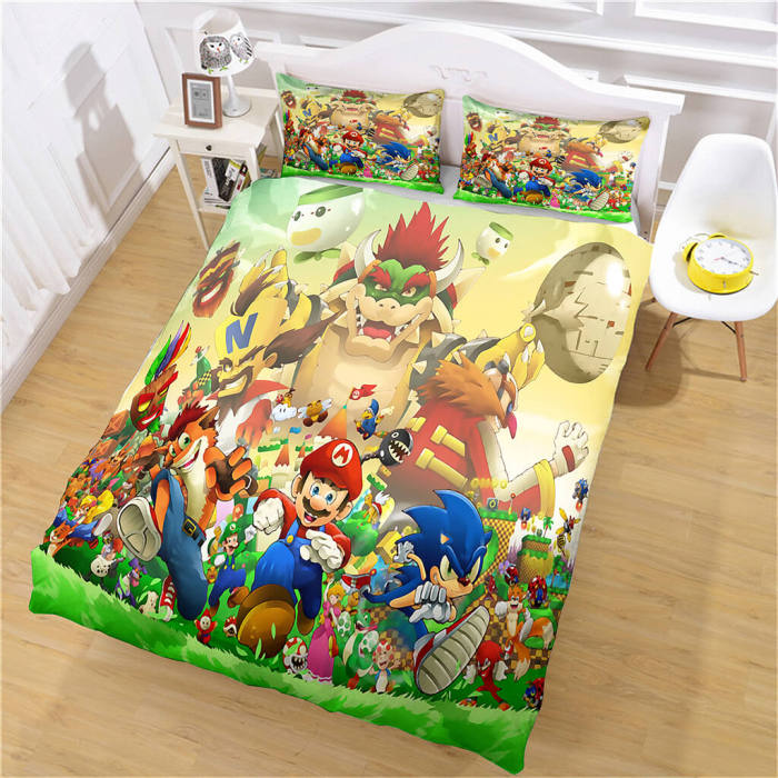 Super Mario Sonic Bedding Set Cosplay Quilt Duvet Cover Bed Sheet Sets