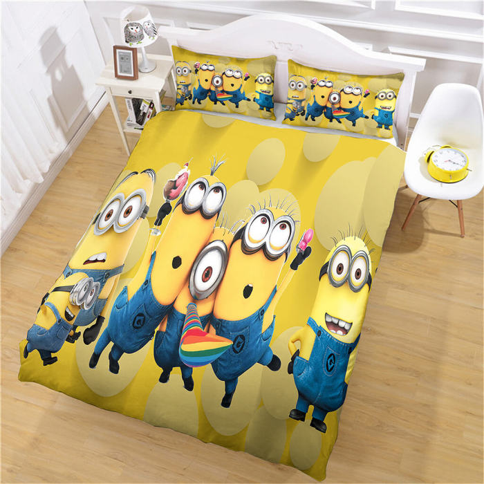 Cartoon Minions Bedding Set Cosplay Quilt Duvet Cover Bed Sheet Sets